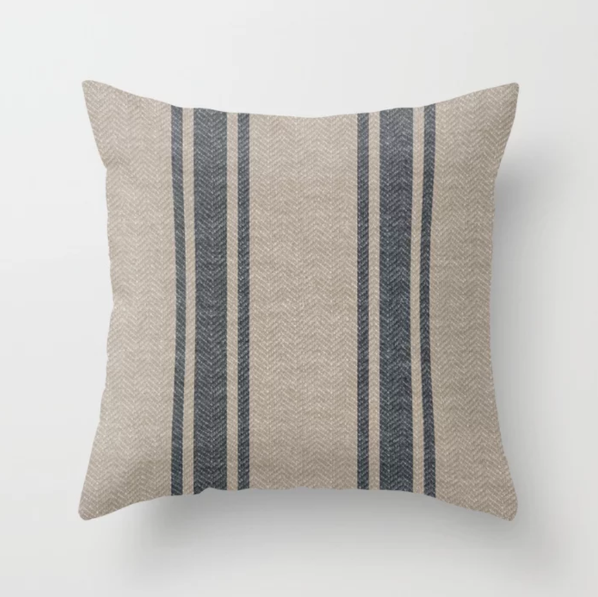 Farmhouse Linen Grey Rustic Grain Sack Texture Vintage Farmhouse Lined Linen Design Modern Rustic Throw Pillow