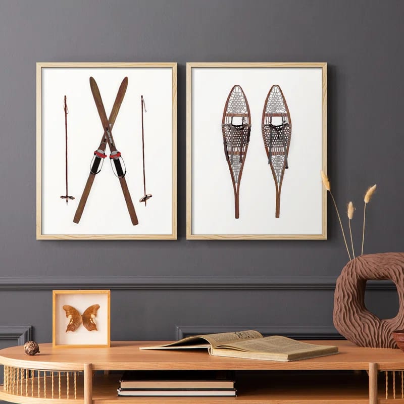 Vintage Skis-Premium Framed Print -Ready to Hang - No Nails Required - No Nails Required (Set of 2)