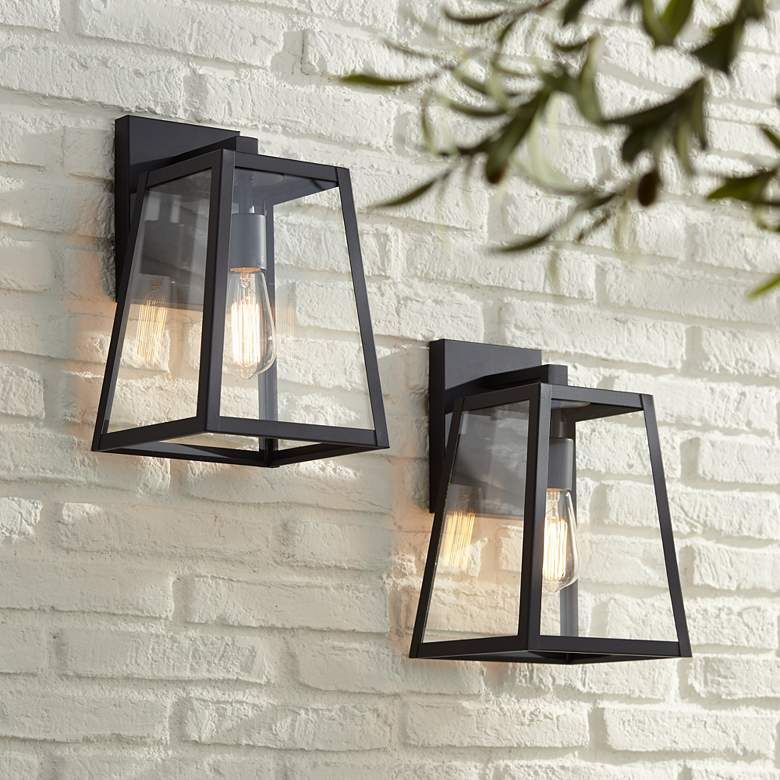 Arrington 13" High Clear Glass and Mystic Black Wall Lights Set of 2