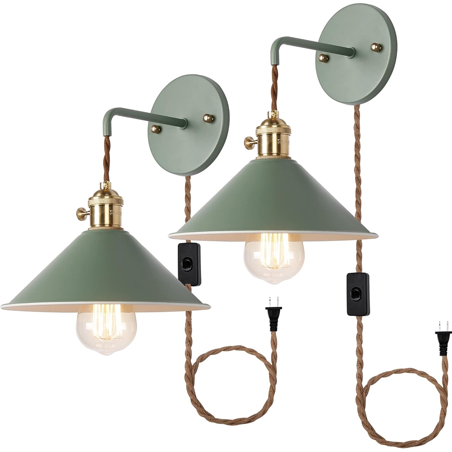 Green Plug in Wall Sconces Set