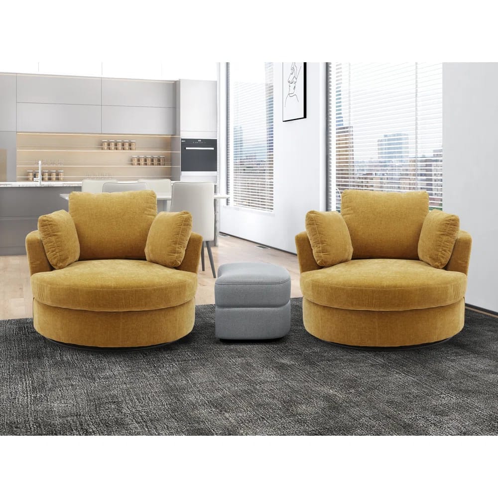 Upholstered Swivel Barrel Chair (Set of 2)