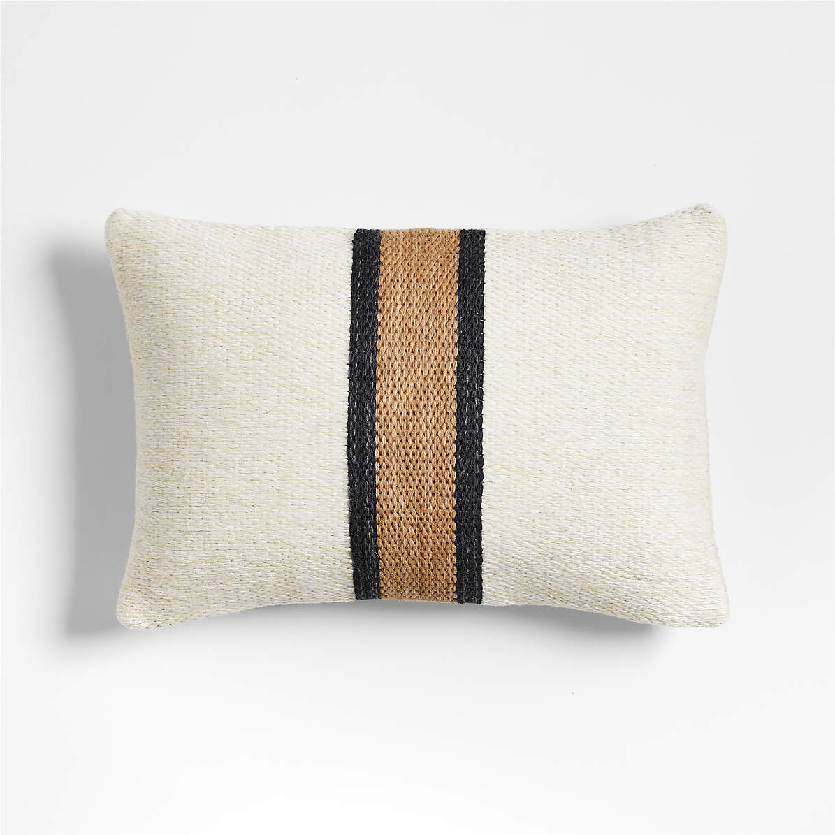 Lazio Woven Kilim Stripe 22"x15" Ink Black and Brulee Brown Throw Pillow with Down-Alternative Insert
