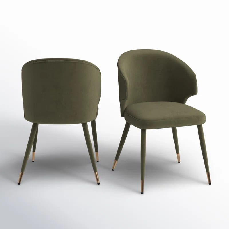 Sumiko Velvet Upholstered Dining Chair with Gold Trim (Set of 2)