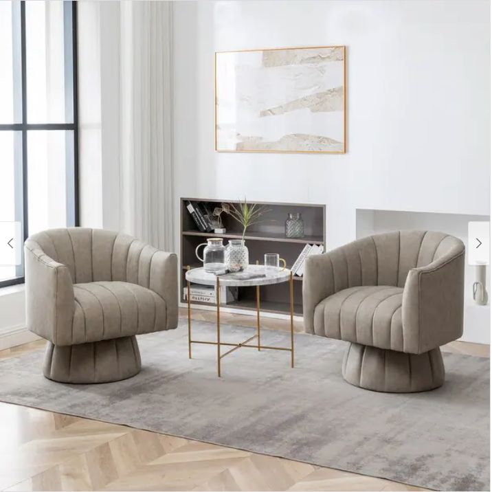 SEYNAR Mid-Century Swivel PU Leather Tufted Round Accent Barrel Chair set of 2
