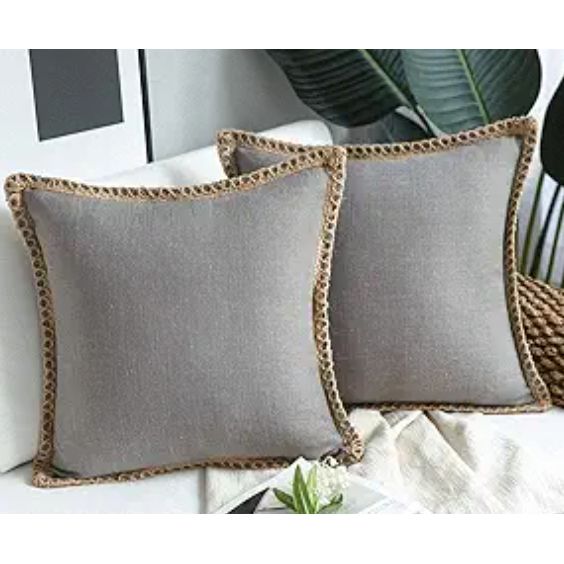 Phantoscope Pack Of 2 Farmhouse Decorative Solid Throw Decorative Pillow Cover Burlap Linen Trimmed Tailored Edges Pillowcase