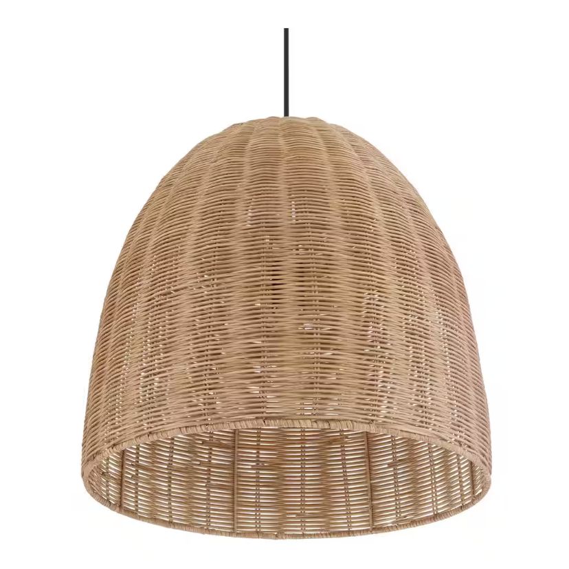 Highler 1-Light Matte Black Island Pendant Light with Natural Rattan Shade