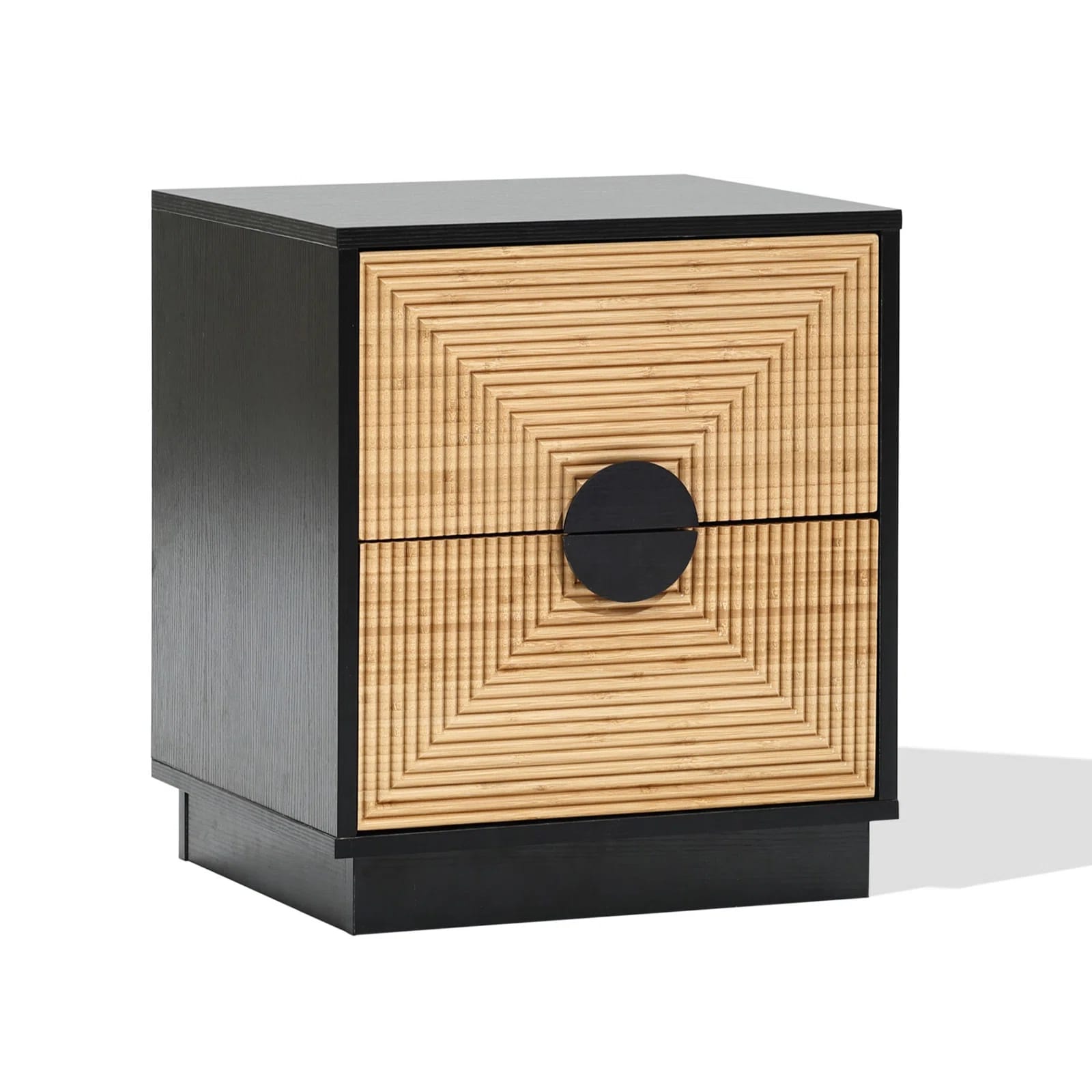 Caselyn Modern Boho 2-Drawer Black Nightstand With Bamboo Strips