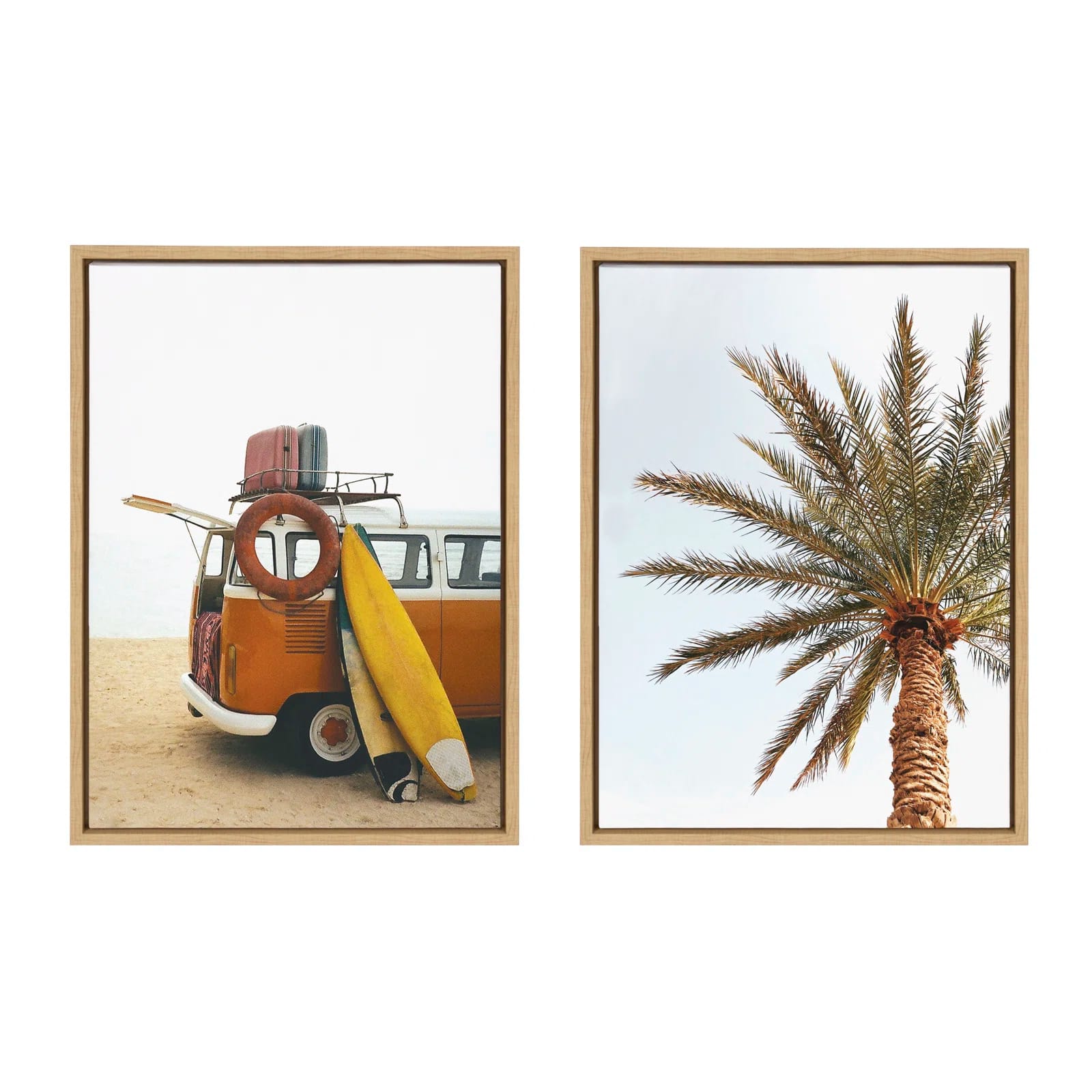 " Surfboard Beach Van And One Palm Tree In Paradise " by The Creative Bunch Studio 2 - Pieces