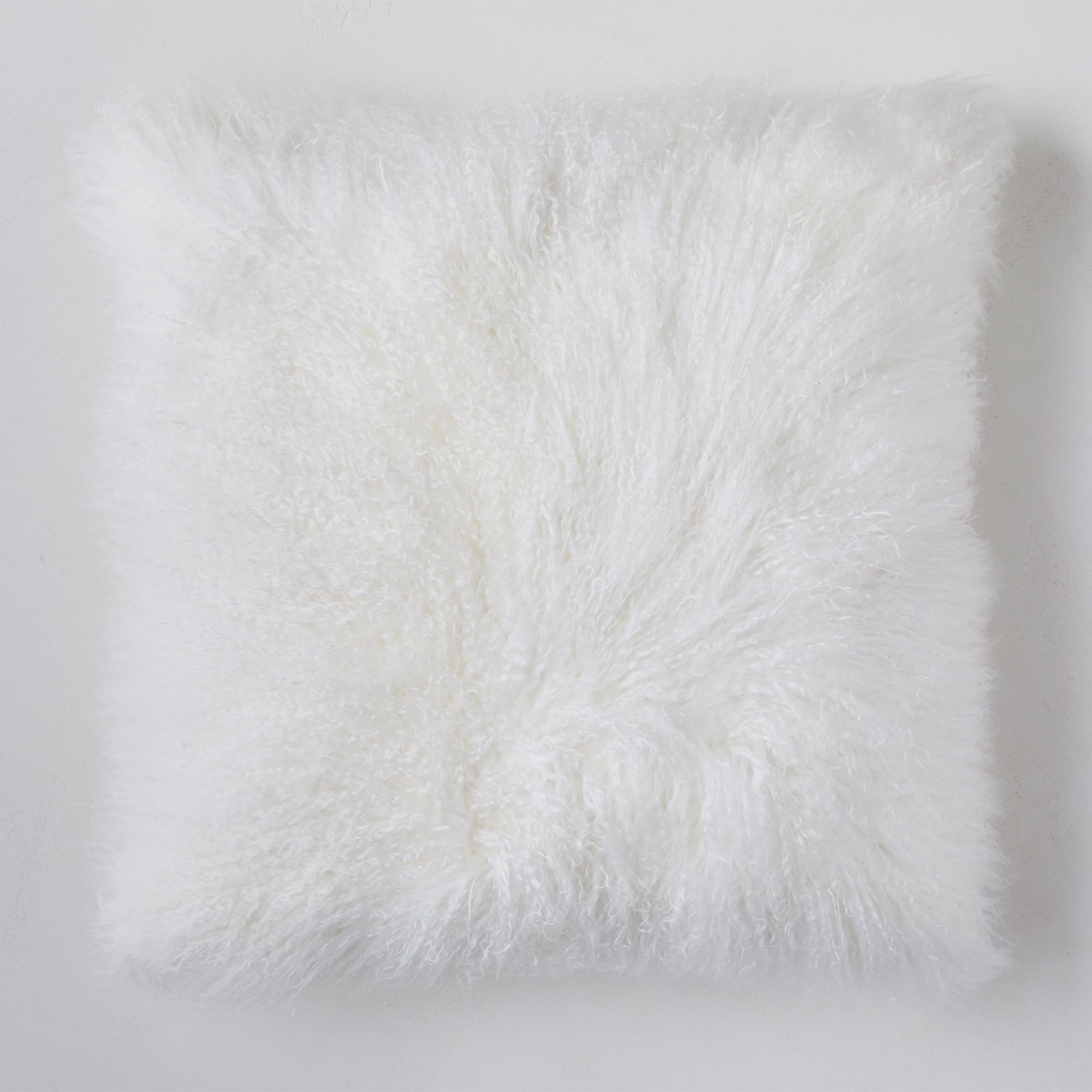 Mongolian Lamb Pillow Cover, 16"X16" White