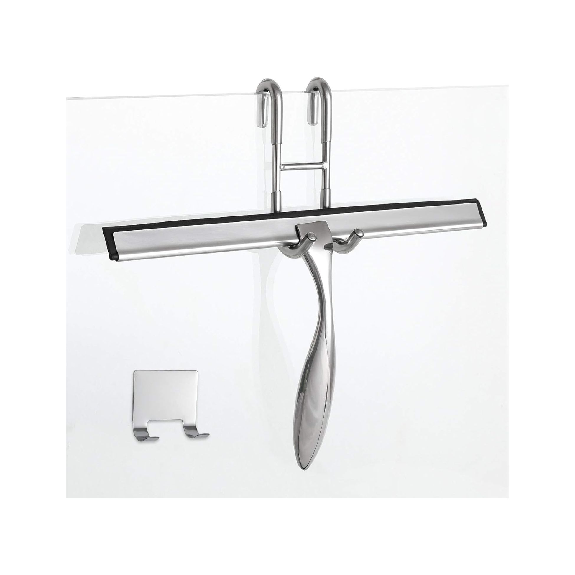Simtive 12-Inch Shower Squeegee Set, Includes Shower Door Hook and Adhesive Hook, Squeegee for Shower Doors, Mirror and Window, Silver