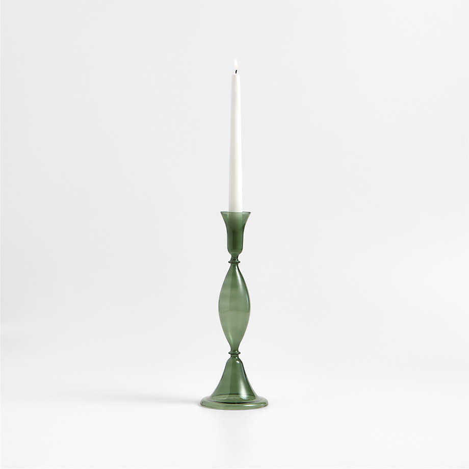 Milano Large Green Glass Taper Candle Holder 12.5"