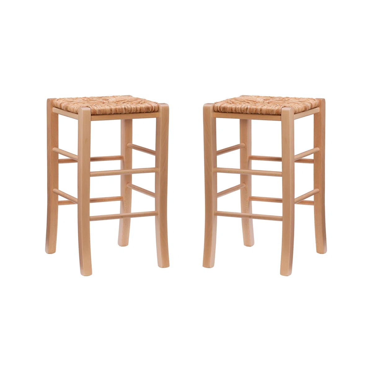 Halvorson Solid Beechwood Counter and Bar Stool With Rattan Seat (Set of 2)