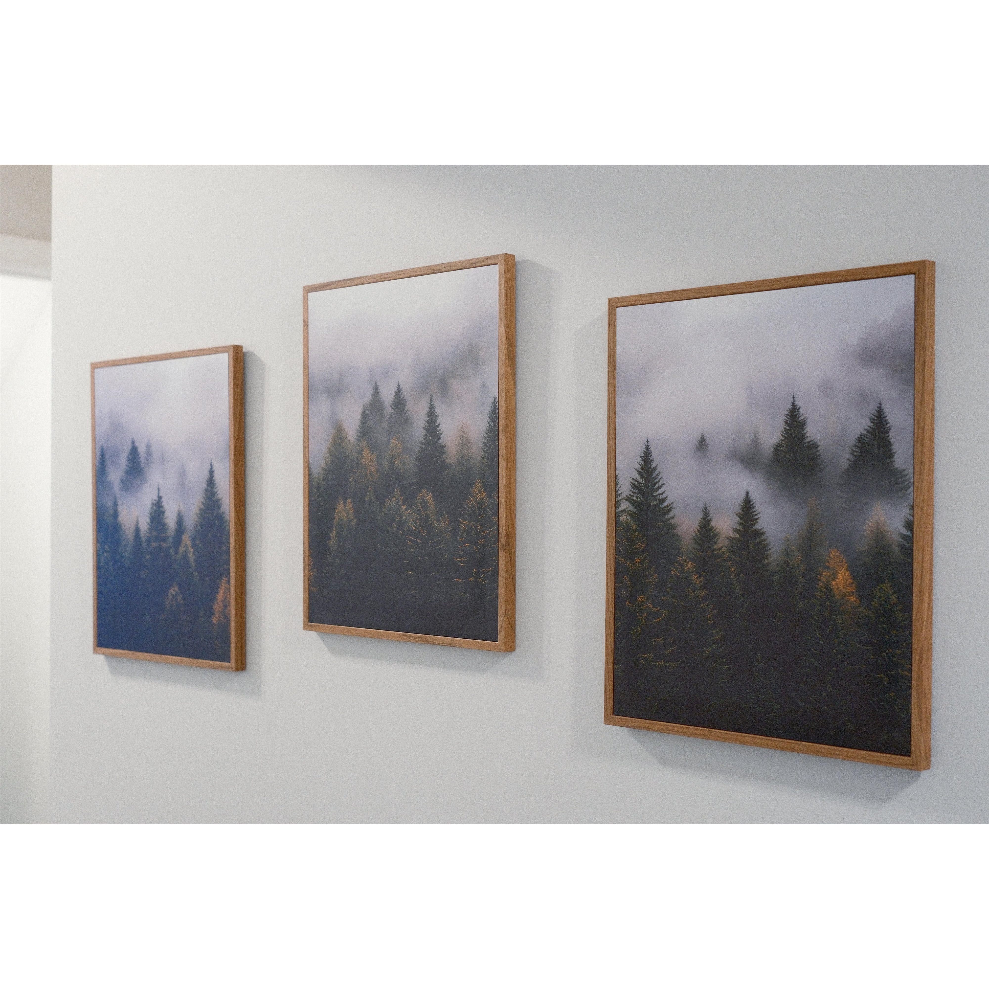Misty Forest Landscape Green Pine Tree Nature Modern Pictures Framed Canvas 3 Pieces Print Wall Art