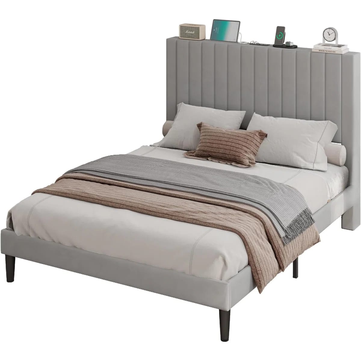 Alti 44.8'' Velvet Upholstered Tufted Bed with Charging Station
