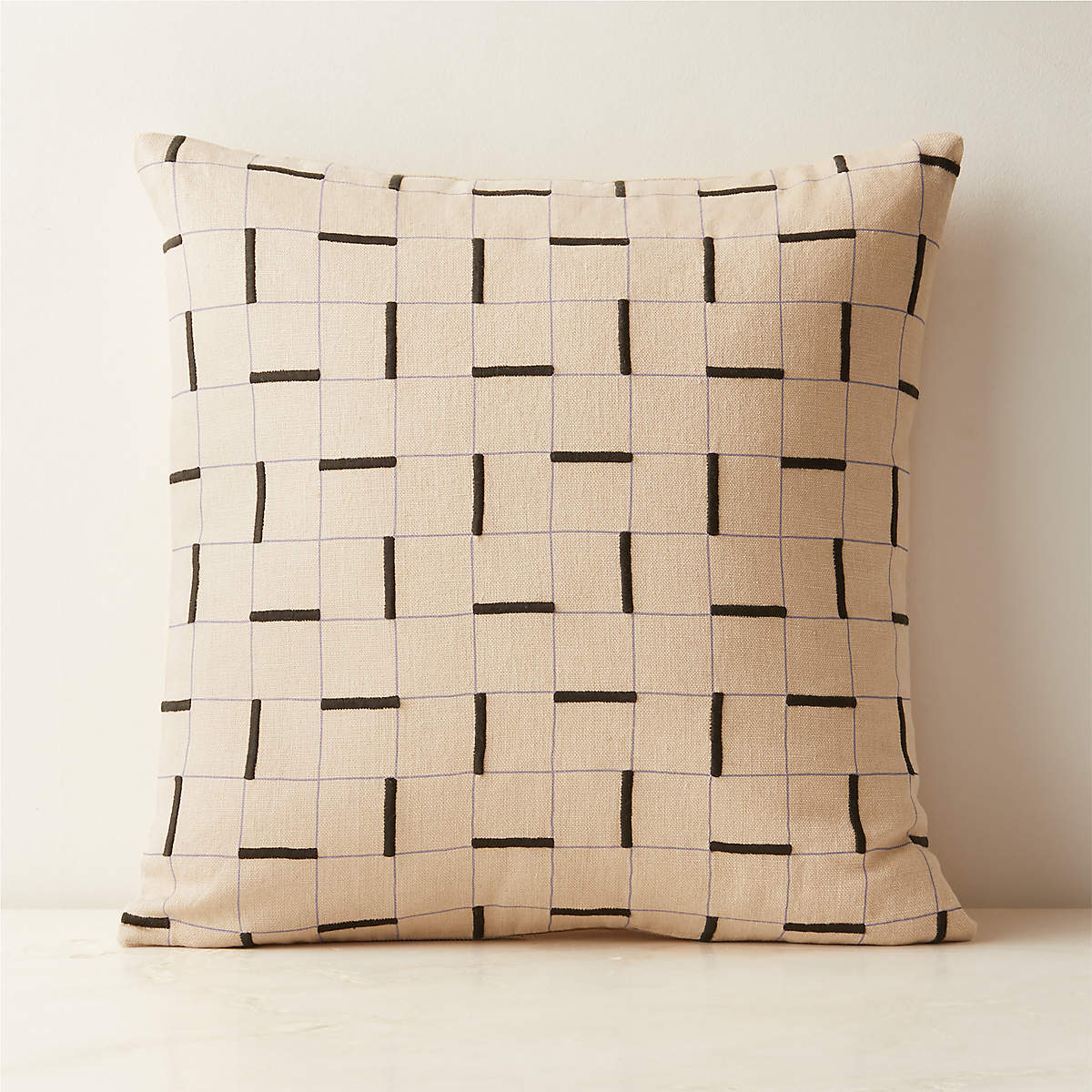 Symi Brown and Smoked Lavender Embroidered Linen Throw Pillow Cover 20"x20"