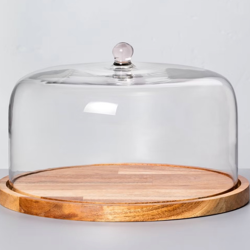 9" Wood & Glass Covered Dessert Storage Brown - Hearth & Hand™ With Magnolia: Acacia Cake Display Stand, Hand Wash