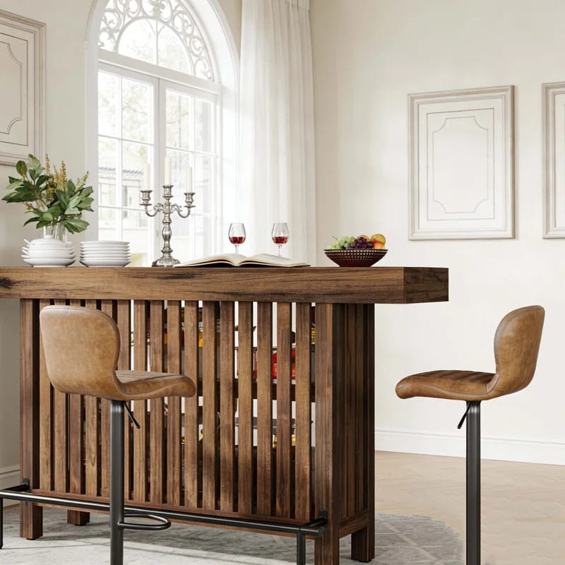 Modern Home Bar Unit Bar Table with 2-Tier Shelves and Footrest