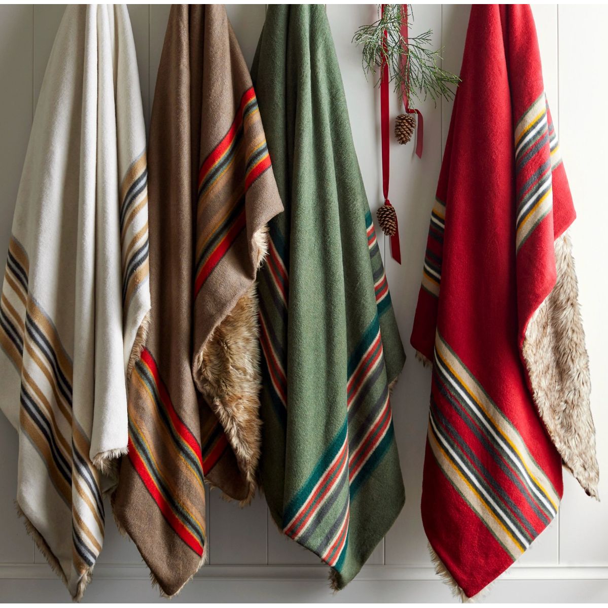 Pendleton Yakima Faux Fur Back Striped Throw