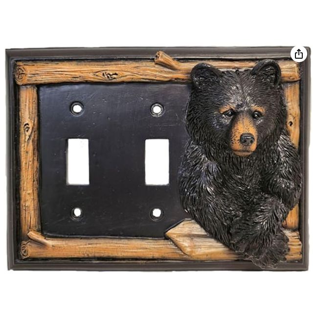 BestGiftEver Double Toggle Decorative Light Switch Cover Plate with Black Bear and Tree Branch Accents - Rustic Electrical Cover Plate for Lodge Cabin House Style Ideal for Wildlife and Nature Lovers