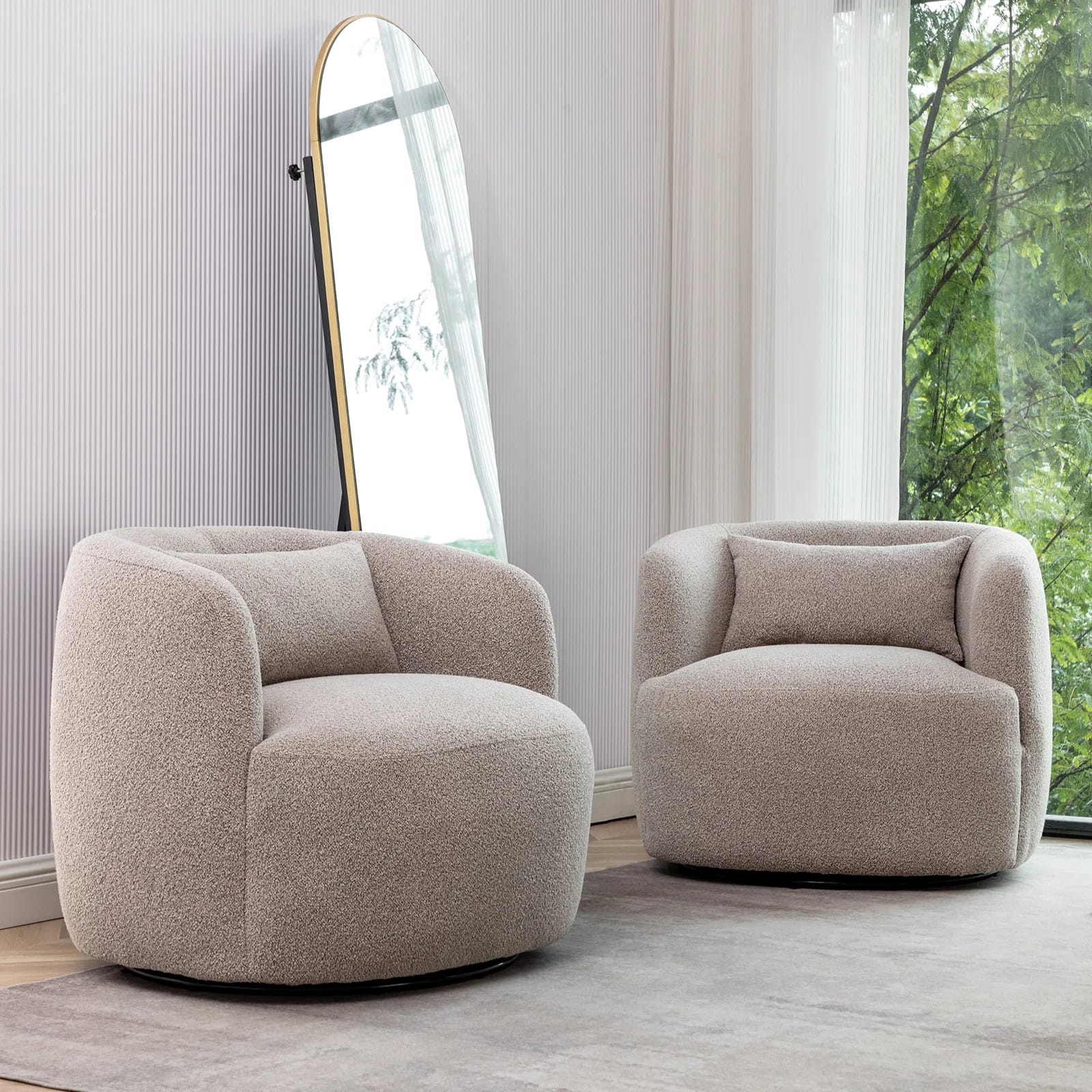 Bruschi 34" Wide Boucle Polyester Upholstered Swivel Armchair (Set of 2)