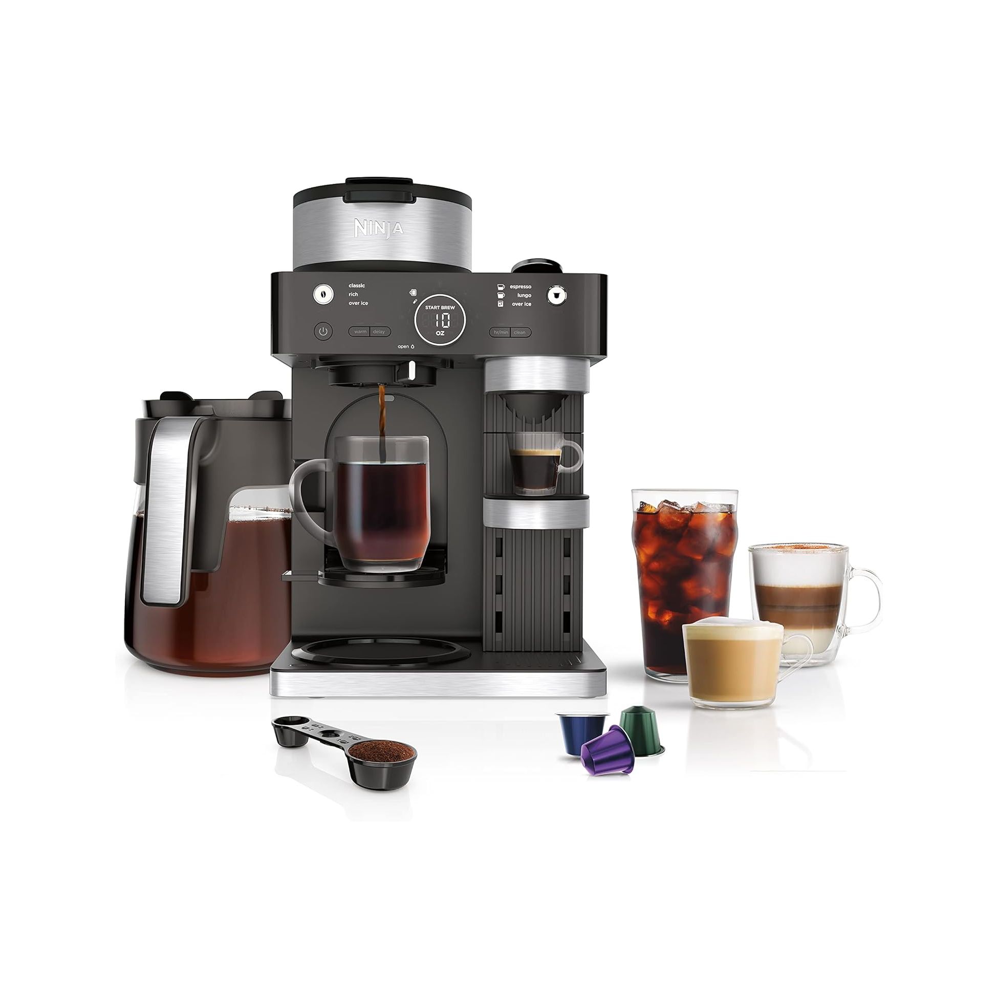 Ninja Espresso & Coffee Maker & Barista System, 3 Espresso Brew Styles, Single-Serve Coffee & Nespresso Capsule Compatible, Built-in Frother, Espresso, Cappuccino & Latte Maker, Black, CFN601