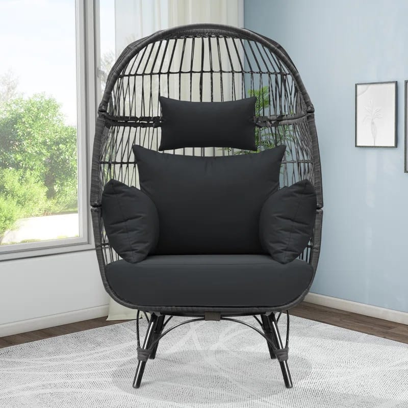 Cilurzo Patio Indoor Outdoor Wicker Lounge Egg Chair with Stands and Cushions