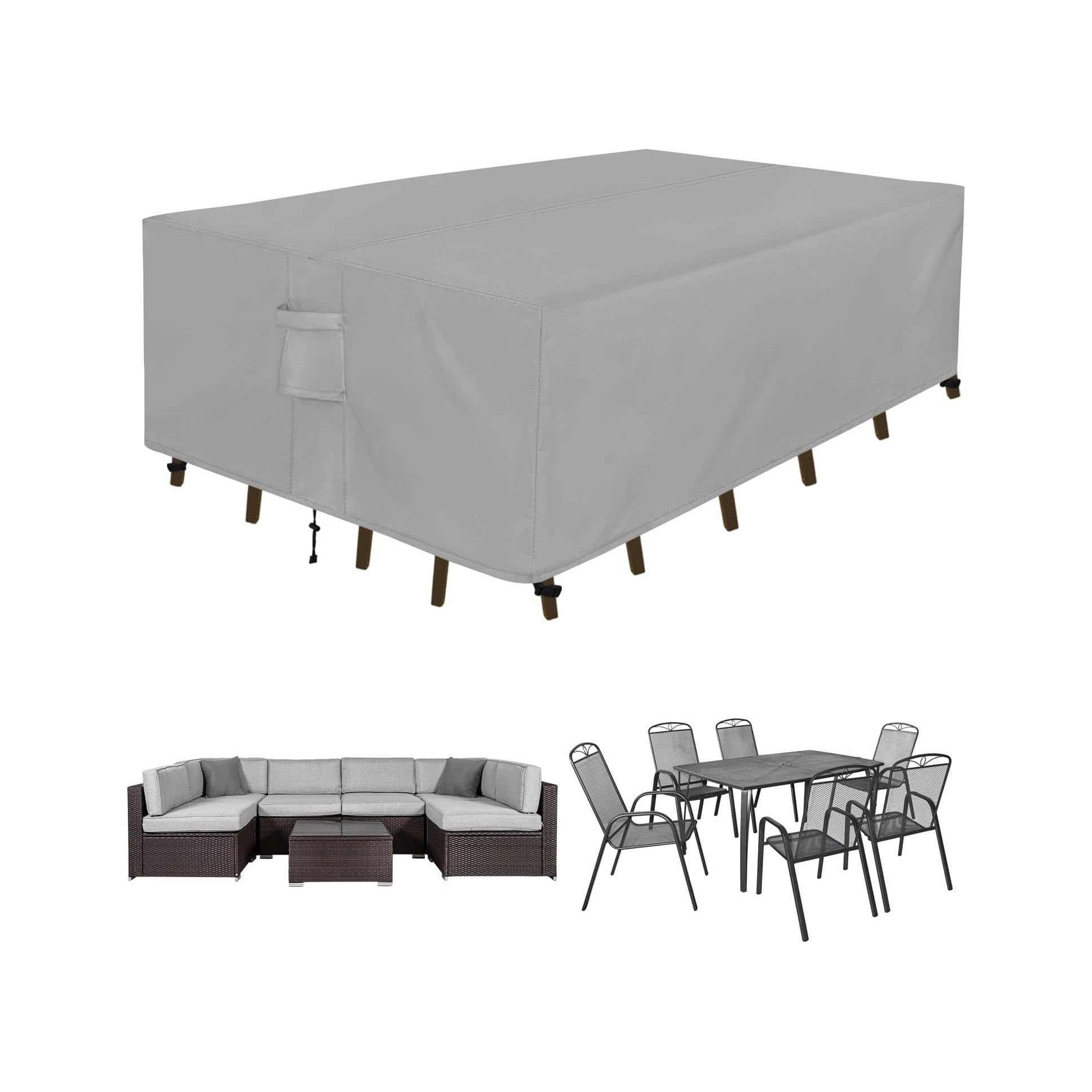 Easy-Going Rectangle Patio Furniture Cover Waterproof Outdoor Dining Table and Chair Cover Anti-UV Outside Sectional Sofa Set Covers (110"L x 84"W x 28"H, Grey)