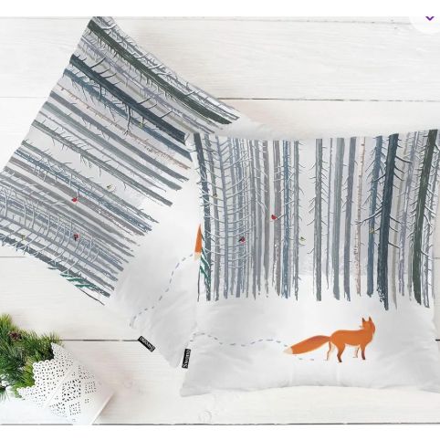 Cozy Oasis Fox Square Pillow Covers Cushion Covers Winter Forest Cute Fox Fir Trees
