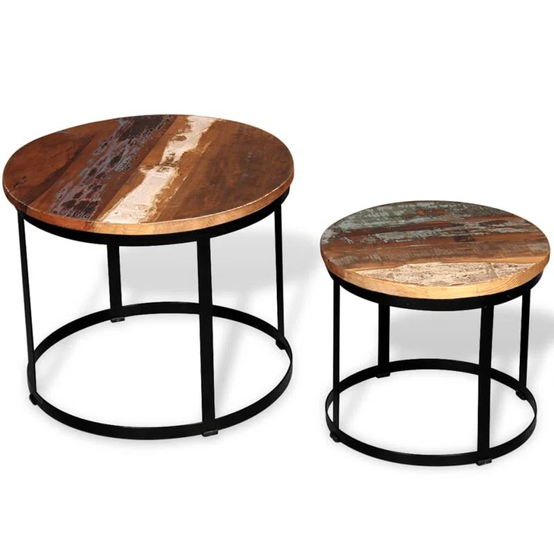 Millwood Pines Coffee Table Set 2 Piece Round End Table Side Table Solid Wood Mango