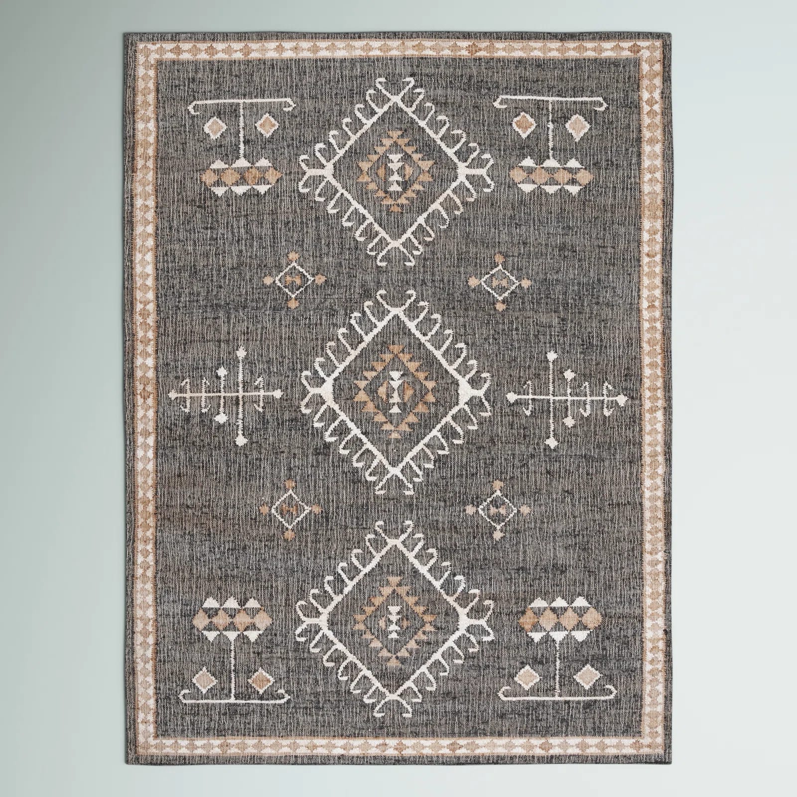 Mickie Southwestern Handmade Flatweave Jute Black/Ivory Area Rug