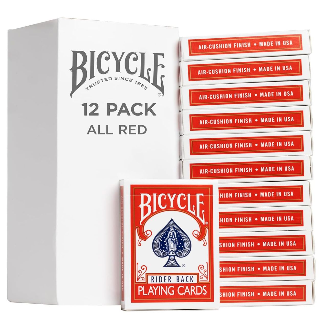 Bicycle Playing Cards, All Red, Poker Size, 12 Pack