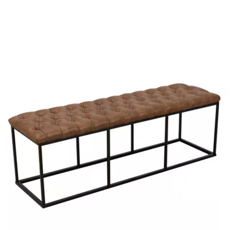 Draper Large Light Brown Faux Leather Decorative Bench/Ottoman with Button Tufting