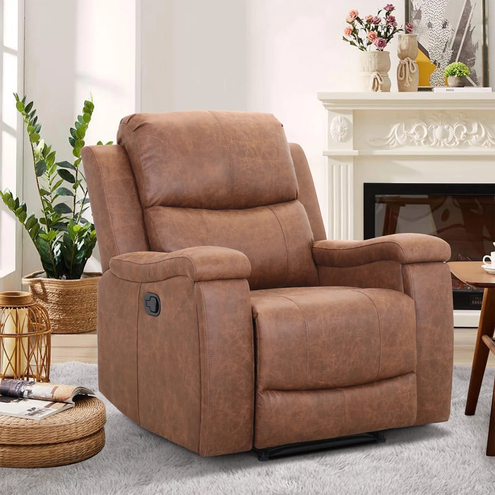 37" Wide Top Leather Cushion Back Manual Reclining Home Theater Seat with Hidden Cup Holder (Set of 4)