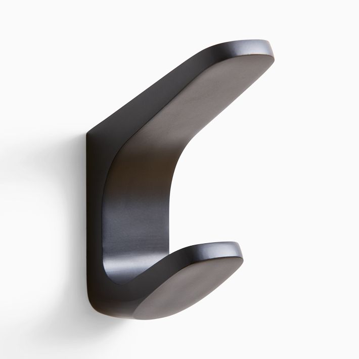 Mid-Century Contour Bath Hardware, Double Towel Hook, Matte Black