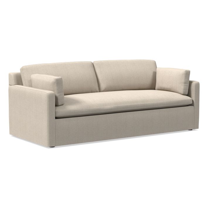 Marin 85.5 Skirted Slipcover Sofa Down Performance Basket Slub Sand Concealed Support