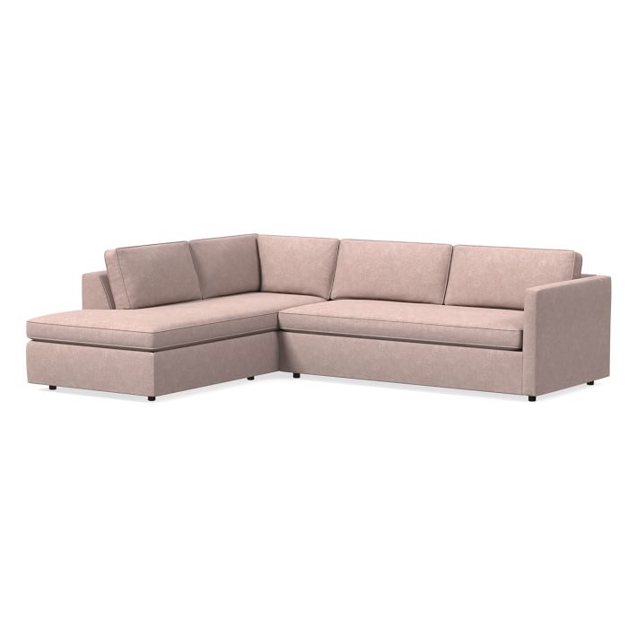 Harris 112" Left Bench Cushion Sleeper Sectional W/ Bumper Chaise, Distressed Velvet, Mauve