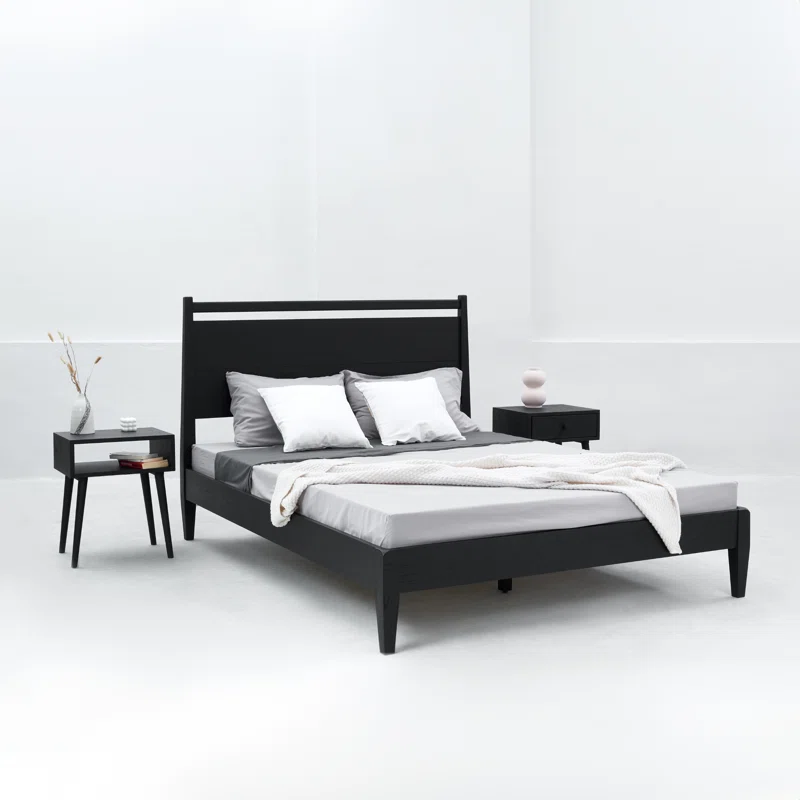Adept Wooden Bed Frame with Headboard and Silent Slats, 1000 Lb Capacity
