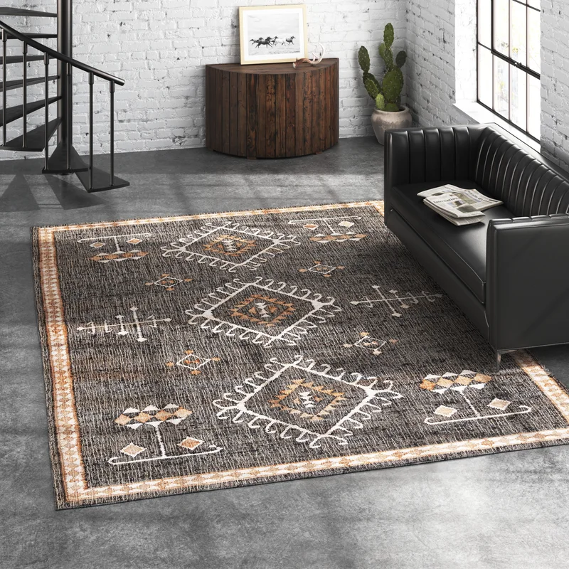 Mickie Southwestern Handmade Flatweave Jute Black/Ivory Area Rug