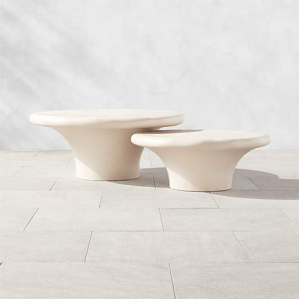 2-piece Pompeo Round Ivory Cast Resin Nesting Coffee Table Set