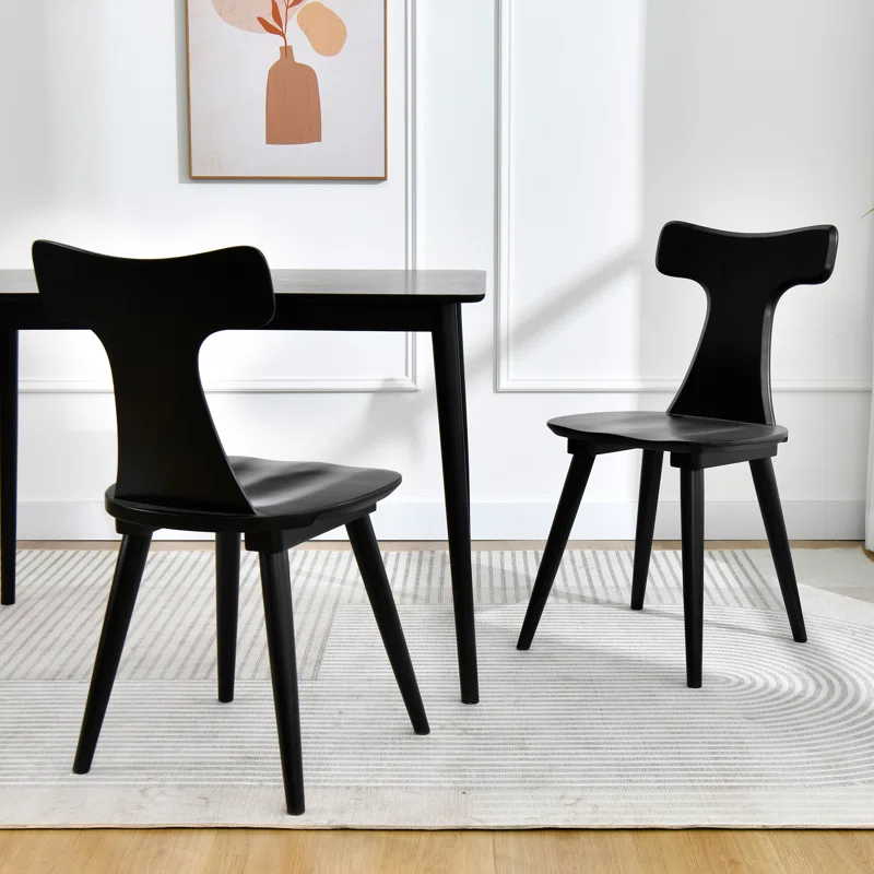 Bordie 17" Wide Modern Minimalist Solid Wood Ergonomic Curved Backrest Dining Side Chair (Set of 2)