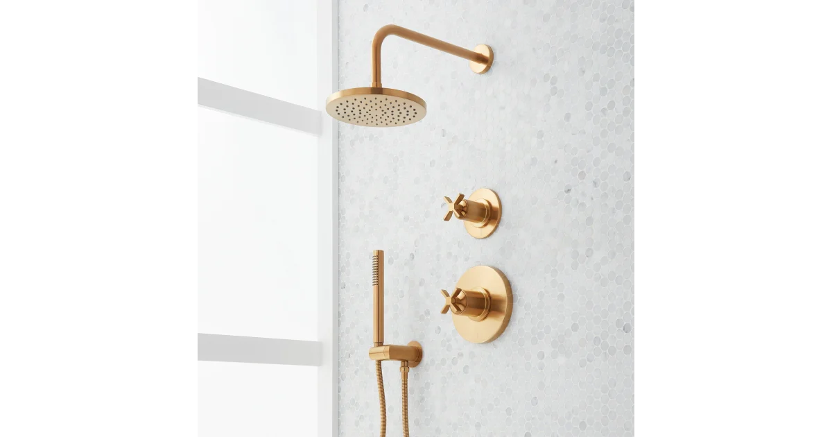Signature Hardware Vassor Shower System with Rain Shower Head, Hand Shower, Hose, Valve Trim and Diverter - Rough In Included