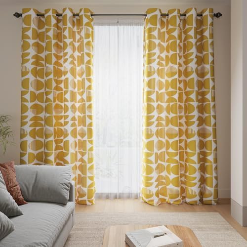 Colorbird Yellow Linen Curtains For Living Room, 84 Inch Length 2 Panels Set Grommet Curtains For Bedroom, Geometric Circle Light Filtering Privace Window Drapes For Dining Room Sliding Doorways : Home & Kitchen