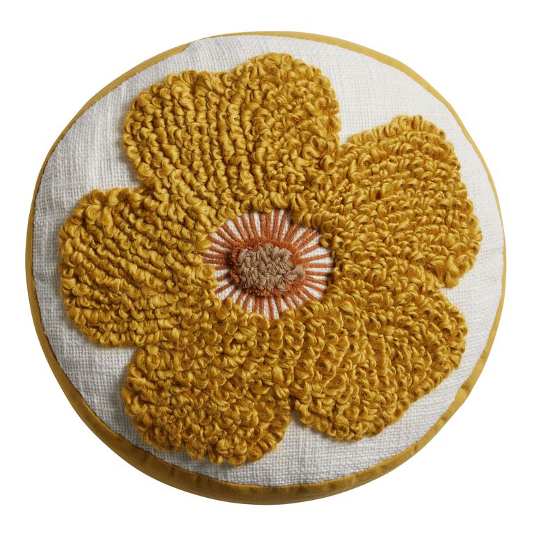 Round Mustard Tufted Flower Throw Pillow - World Market