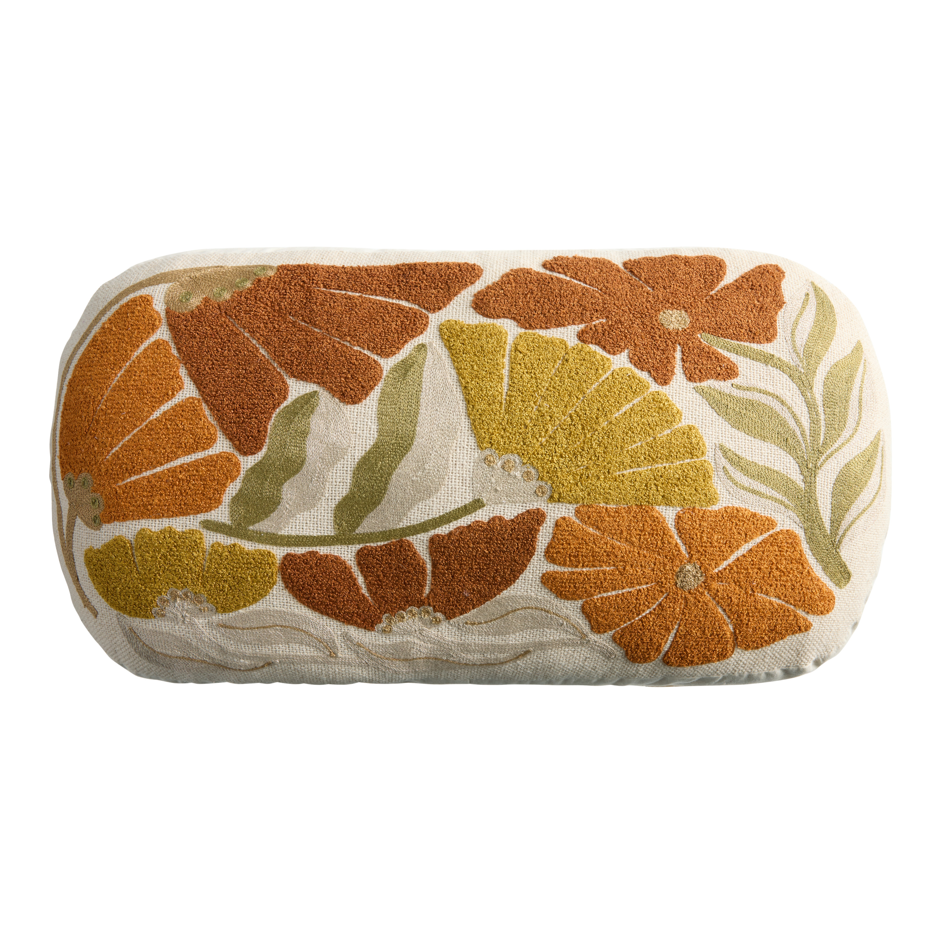 Oval Multicolor Embroidered Floral Lumbar Pillow - World Market