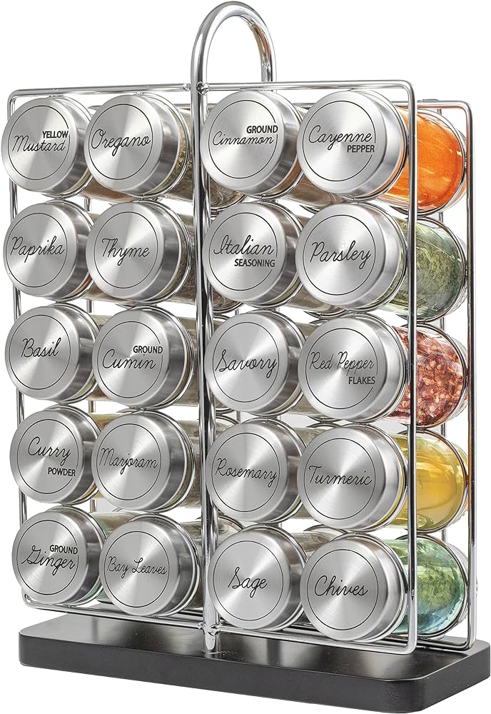Amazon.com: Orii 20 Jar Spice Rack Stainless Steel Filled With Spices - Standing Rack Shelf Holder & Countertop Spice Rack Tower Organizer For Kitchen Spices With Spice Refills For 5 Years: Home & Kitchen