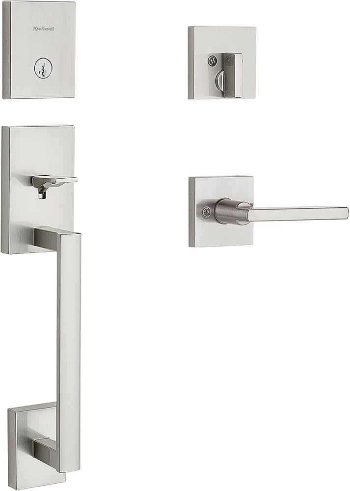Kwikset San Clemente Front Door Lock Handle And Deadbolt Set, Entry Handleset Exterior With Interior Reversible Lever, Satin Nickel, Pick Resistant Smartkey Rekey Deadbolt Security - Amazon.com