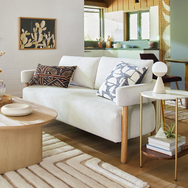 Coralie Ivory And Exposed Wood Curved Back Sofa