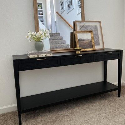 East Bluff Woven Drawer Console Table Black - Threshold™ Designed With Studio Mcgee: Modern Storage, Metal Hardware