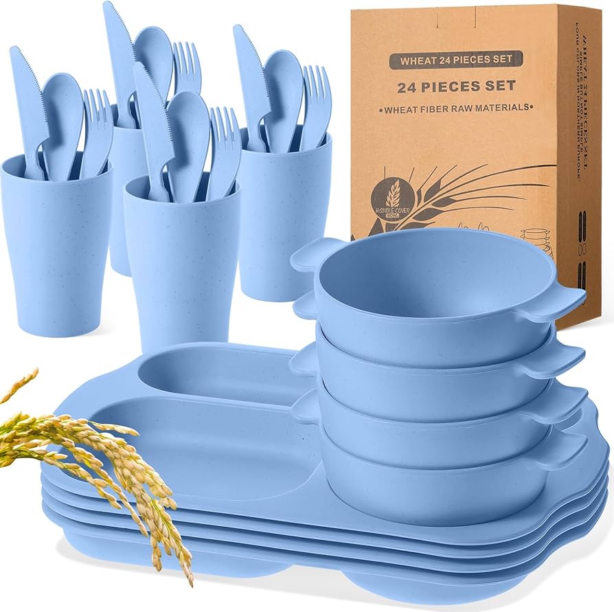 Tanlade 24 Pcs Wheat Straw Dinnerware Cutlery Sets