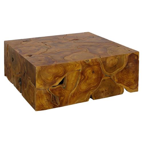 Phillips Collection Rustic Lodge Warm Brown Teak Slice Square Block Coffee Table